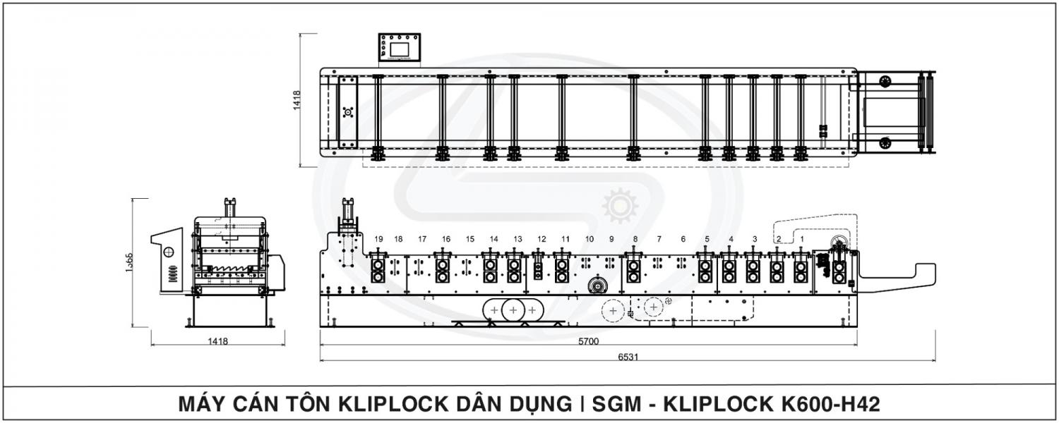 Máy cán tôn 1 tầng - Kliplok | Kliplock - Dân dụng - HD442 tạo sóng tôn có ngàm sâu nhất nên tăng độ bám vào đai kẹp, tăng độ bám tại sóng biên.