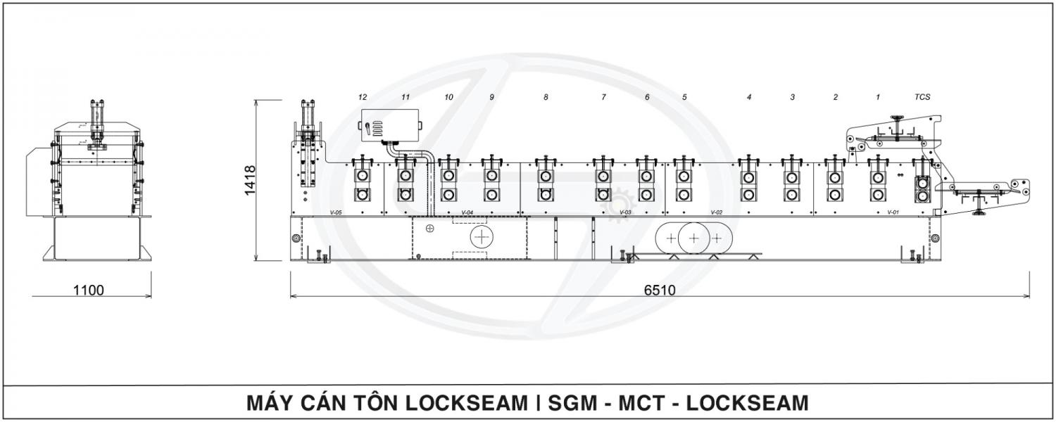 Máy cán tôn 1 tầng - Lockseam | Seamlock có con lăn cán và khuôn dao cắt được thiết kế đặc biệt tạo biên dạng ghép mí.