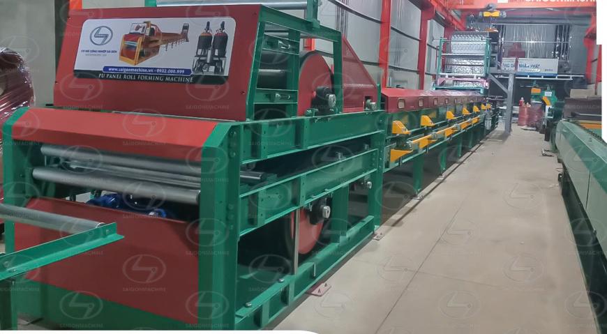 Saigon Machine, saigonmachine, máy cán tôn xốp pu, dây chuyền pu, pu forming, pu roll forming machine, pu, tôn xốp pu cách nhiệt, tôn cách nhiệt, sgm,